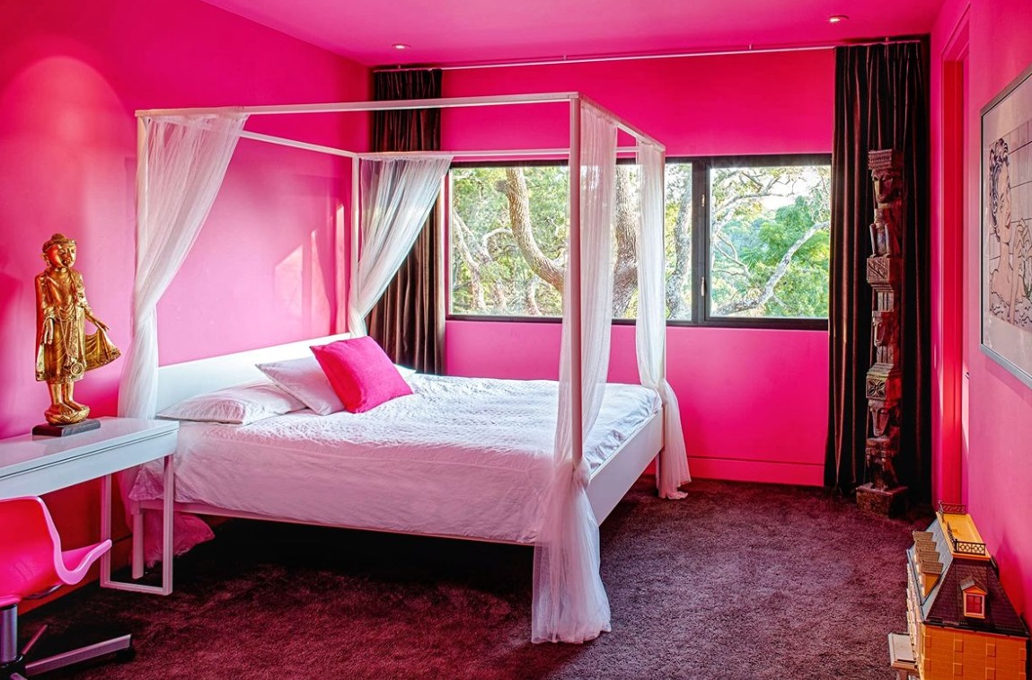 Brown Curtains With Pink Wall