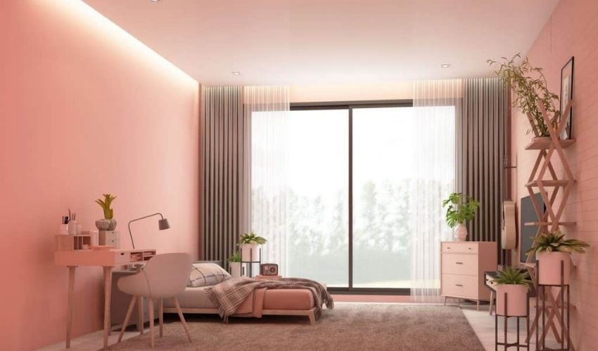 Gray Color Curtains Go with Pink Walls