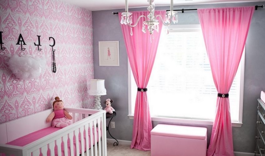 Light Pink Color Curtains With Grey Walls