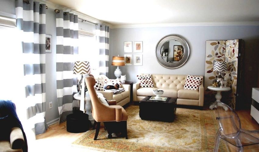 Neutral Stripes Color Curtains With Grey Walls