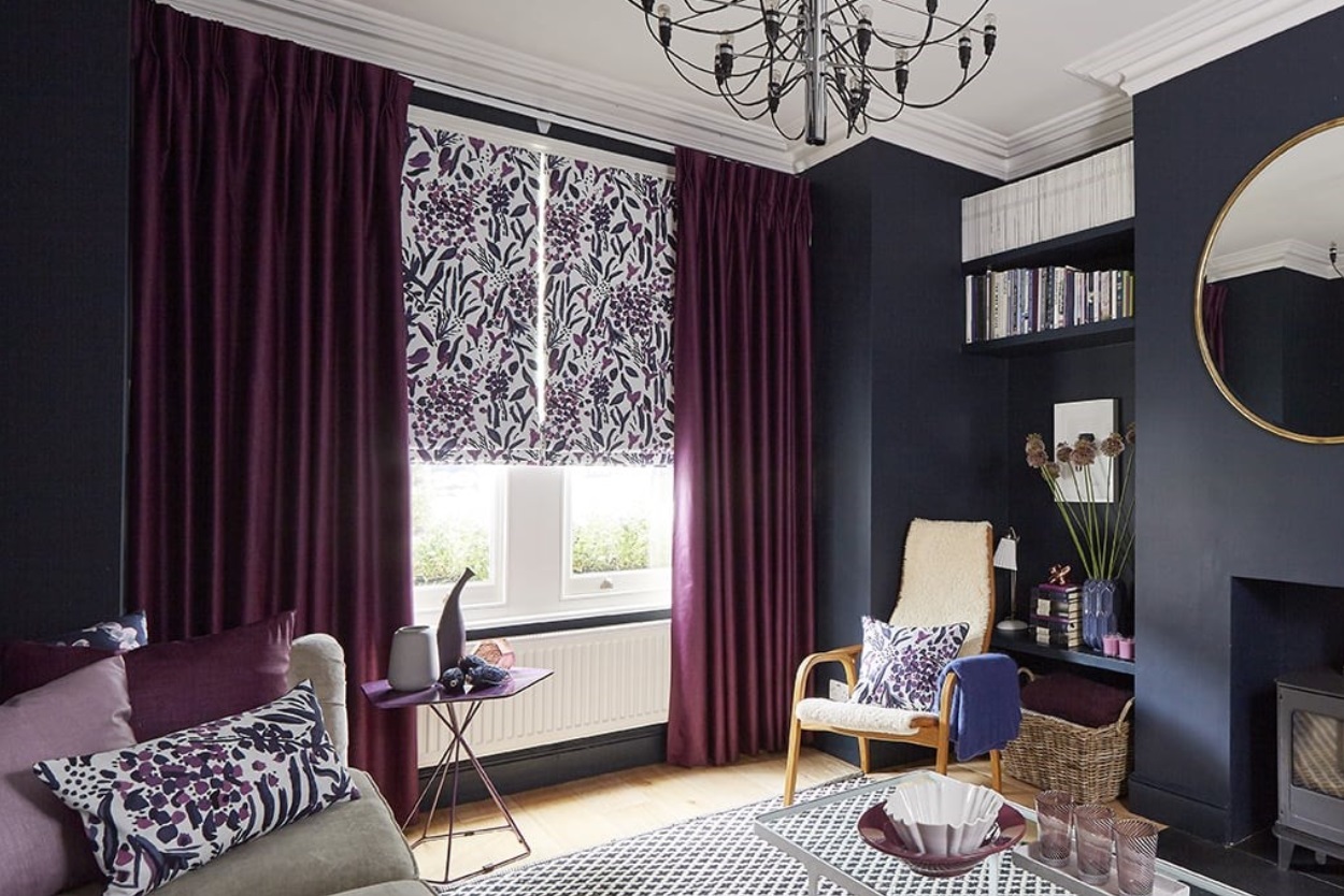 Purple Curtains with grey walls 