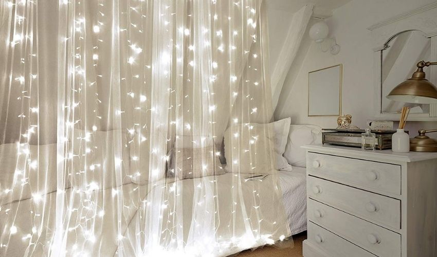 Use String Lights With Sheer Curtains