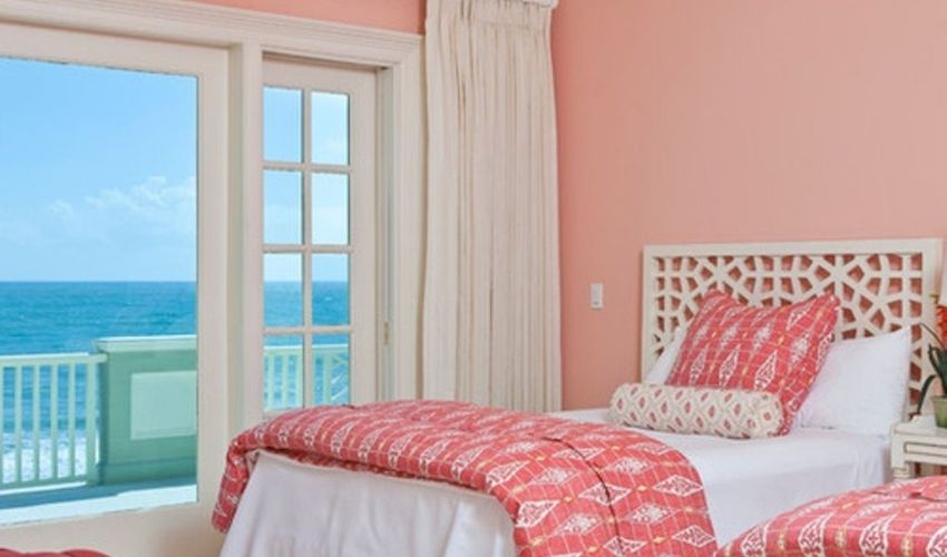 White Color Curtains With Pink Wall