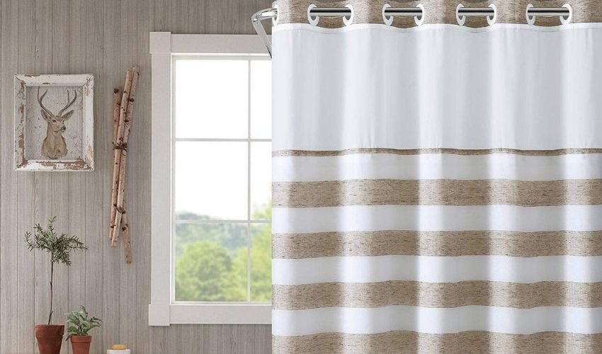White Striped Fabric Shower Curtain
