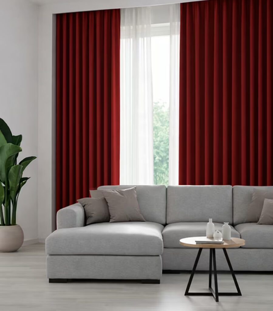 plain red curtains Dubai
