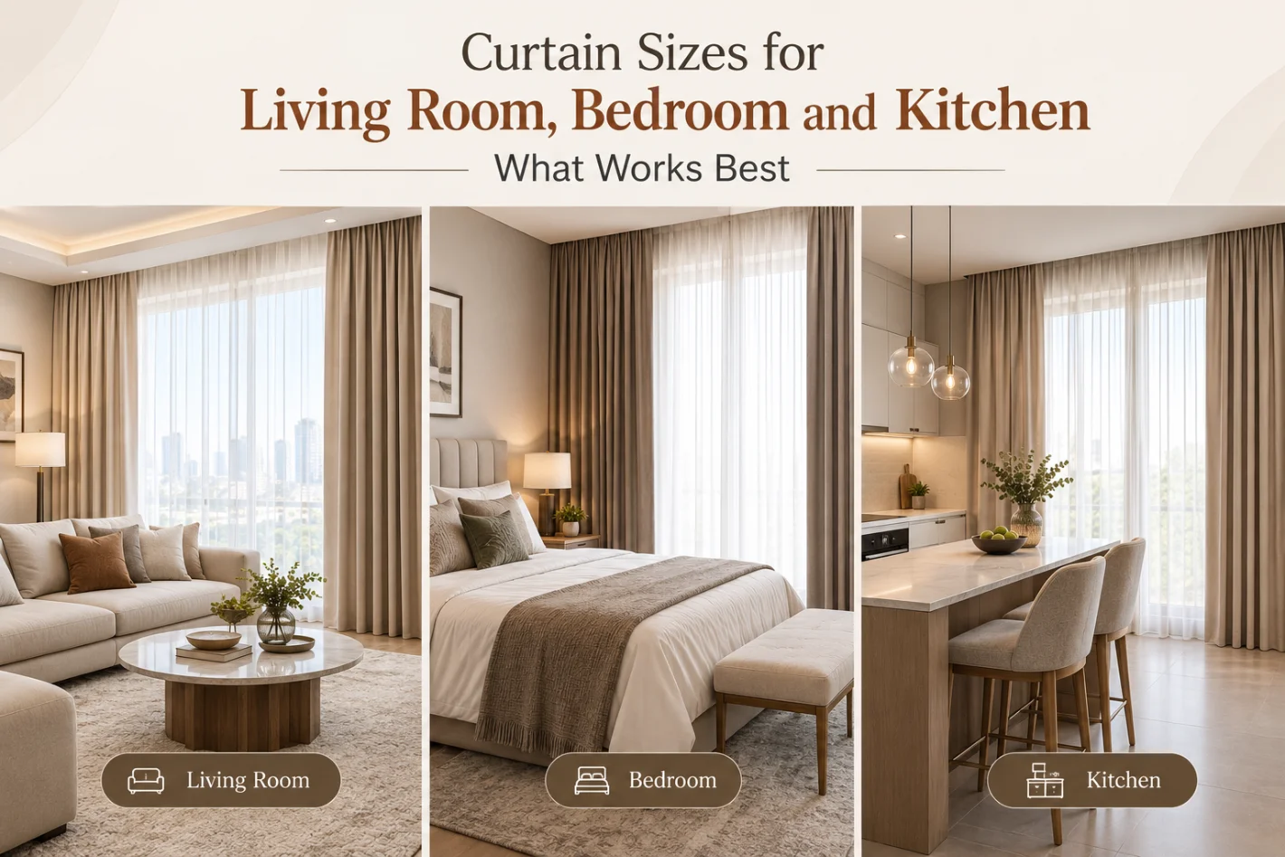 Curtain Sizes for Living Room, Bedroom and Kitchen