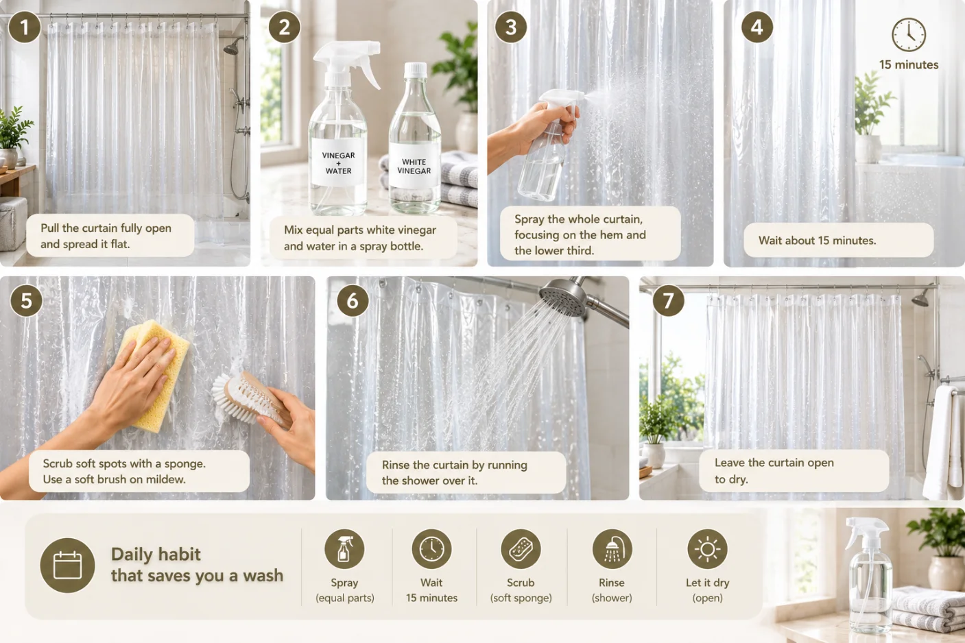 How do you clean a plastic curtain without taking it down