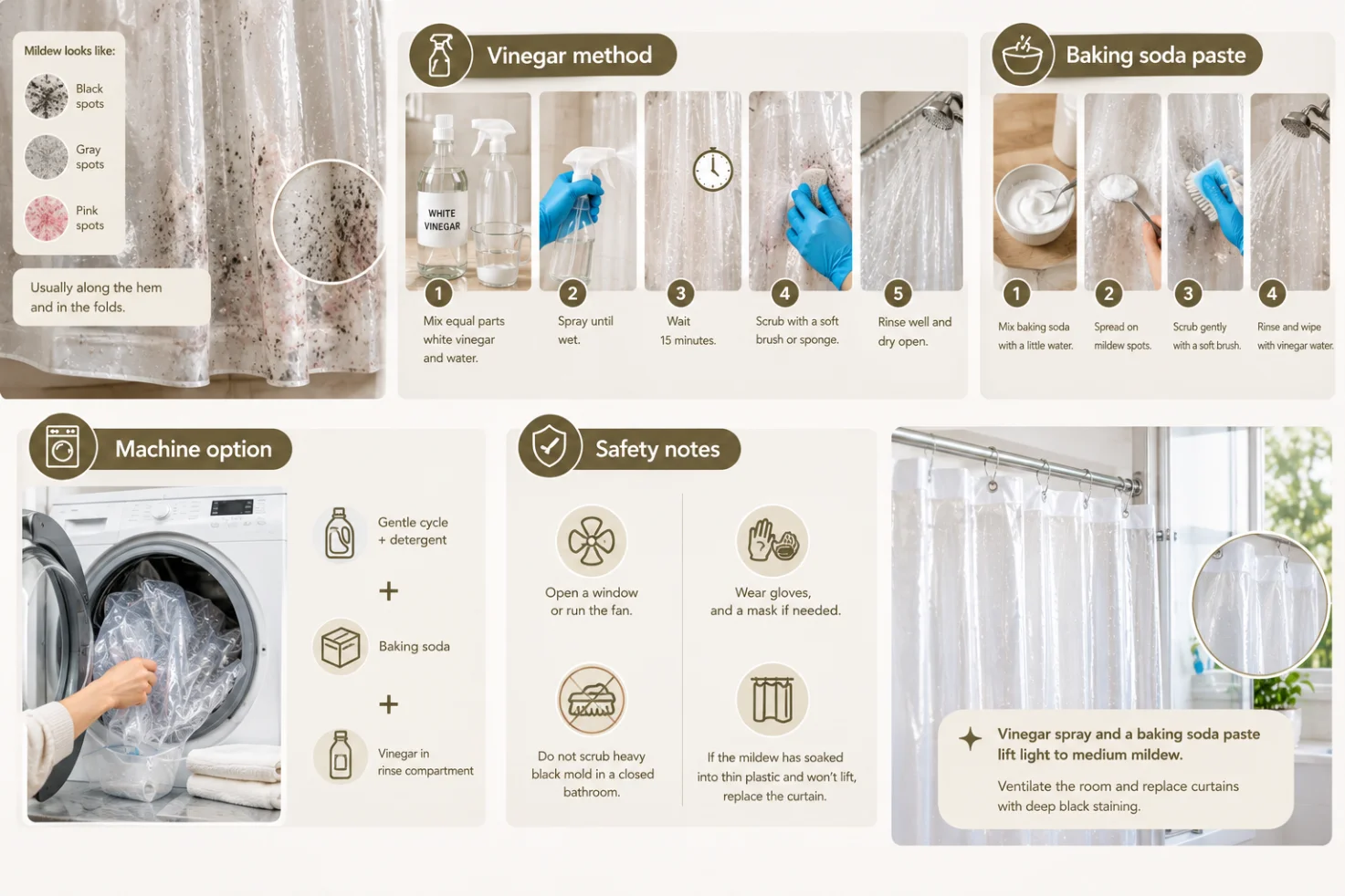 How do you remove mold and mildew from plastic curtains