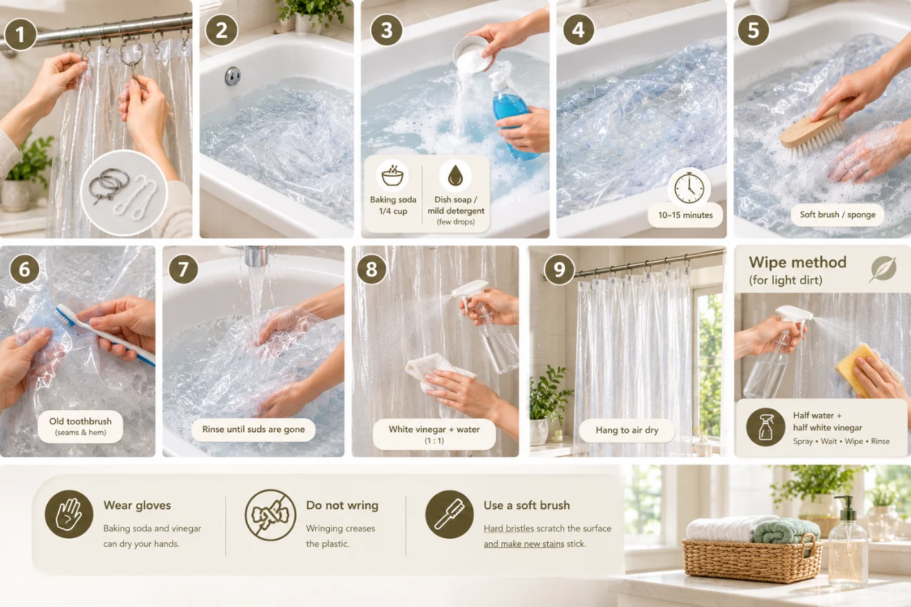 How do you wash plastic curtains by hand