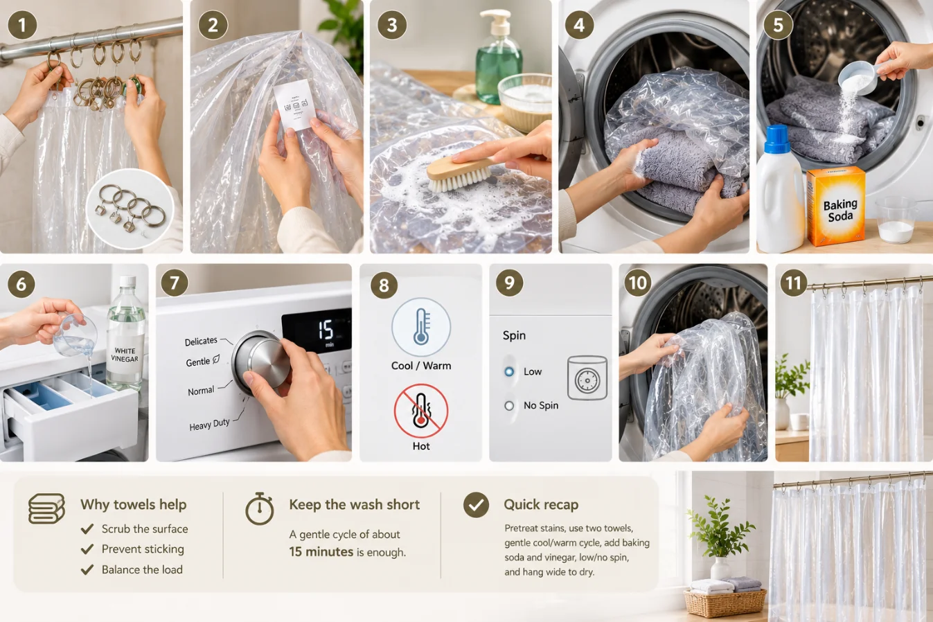 How do you wash plastic curtains in a washing machine