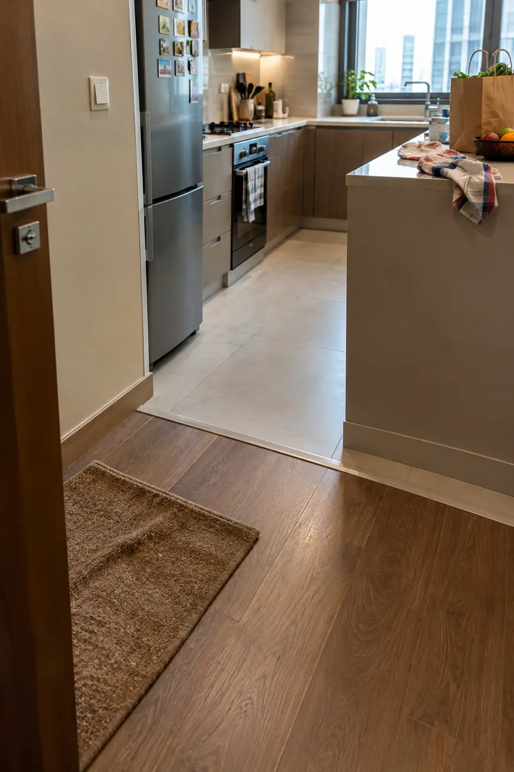 SPC flooring at kitchen entrance, Jumeirah Lake Towers, Dubai