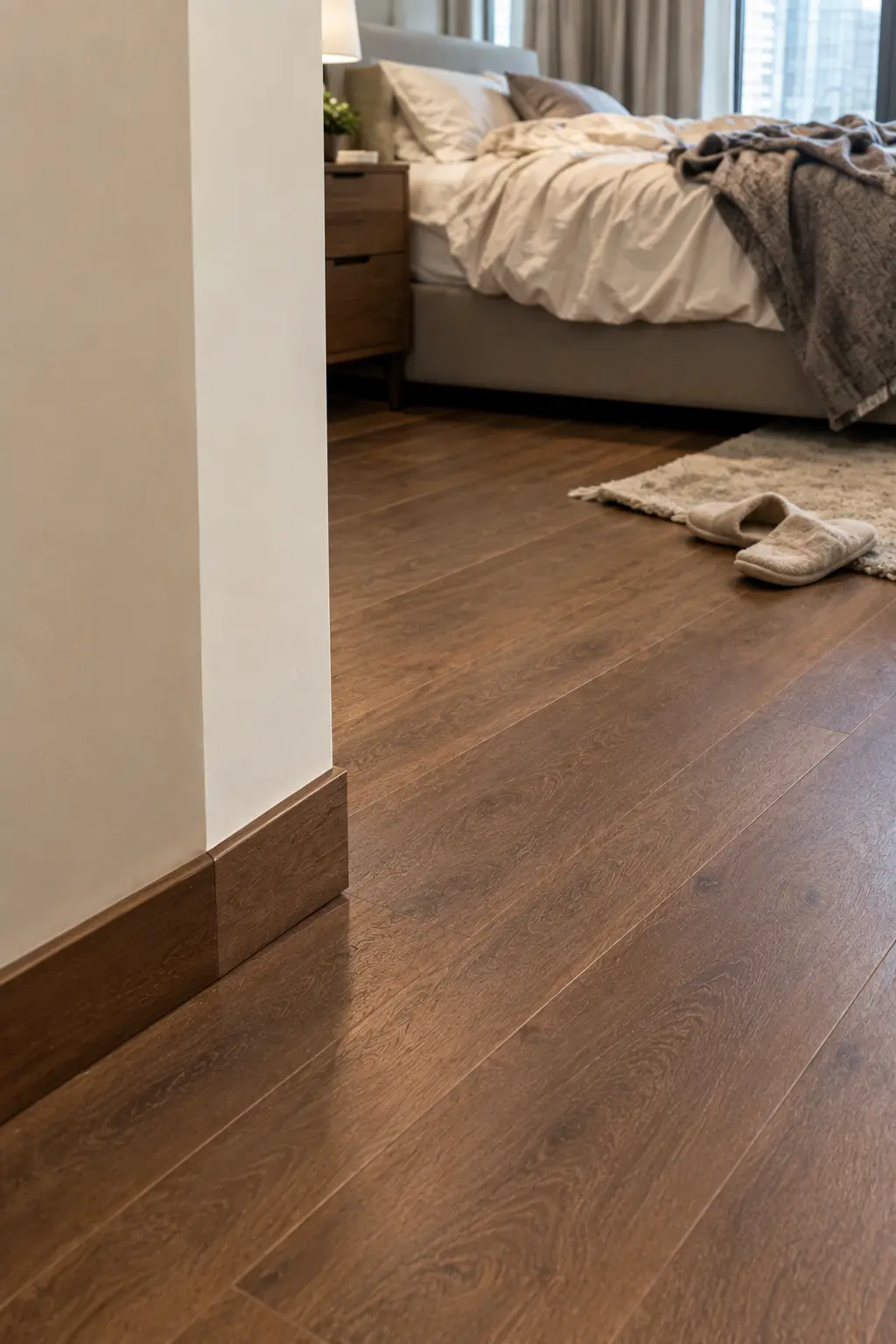Walnut skirting and flooring, Jumeirah Lake Towers, Dubai