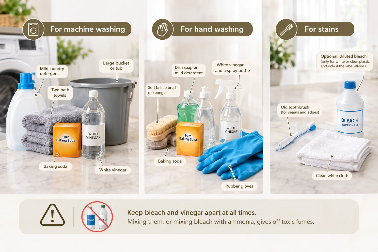 Supplies and tools to wash plastic curtains