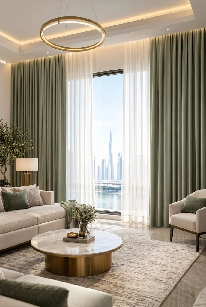 living room curtain installation Dubai