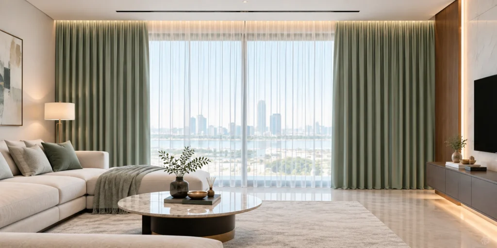 modern living room curtains in Dubai