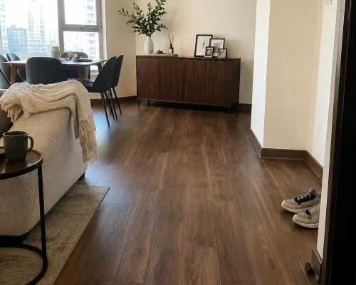 Walnut SPC flooring in living room, Jumeirah Lake Towers, Dubai