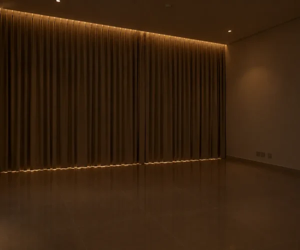 Finished blackout curtains in Park Ridge Tower bedroom Dubai